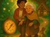 An illustrated Disney-style image showing an adult child guiding their elderly parent on a forest path, symbolizing support and hope after a dementia diagnosis.