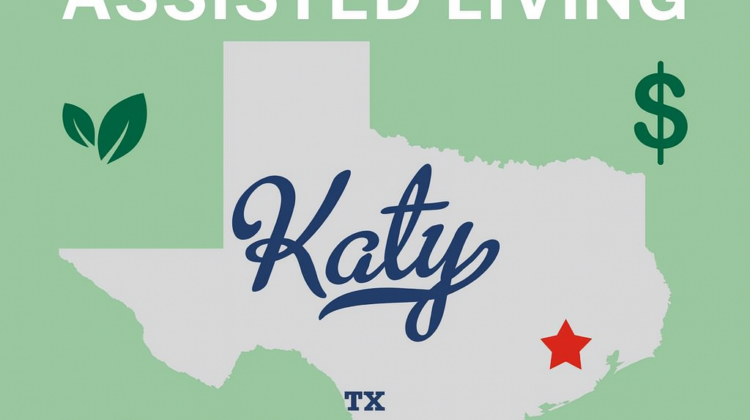 Infographic showing the main factors that influence assisted living costs in Katy, Texas, including care level, living space, and extra fees such as medication management, move-in charges, and assessments. Illustrated in soft green and yellow tones.